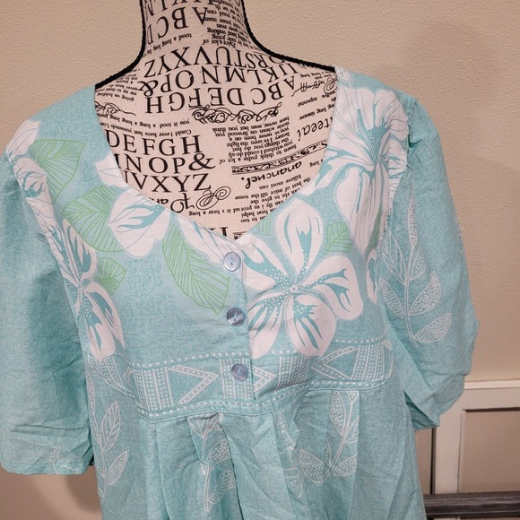 House Dress Mumu Women's SZ XL Aqua tropical print midi dress w/pocketscomfort‎ - Picture 3 of 10